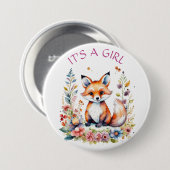 ベビーキツネイン花 | Baby Shower女の子 缶バッジ (正面&裏面)