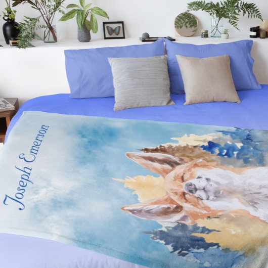 ベビーキツネウォーターカラーウッドラパーソナライズされたンド フリースブランケット