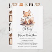 ベビーキツネウッドランド動物ベビーシャワー 招待状 (正面/裏面)