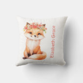 ベビーキツネピンク花模様子供部屋ピローベビーシャワー クッション (裏面)