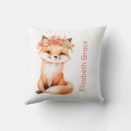 ベビーキツネピンク花模様子供部屋ピローベビーシャワー クッション (裏面)