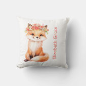 ベビーキツネピンク花模様子供部屋ピローベビーシャワー クッション (正面)