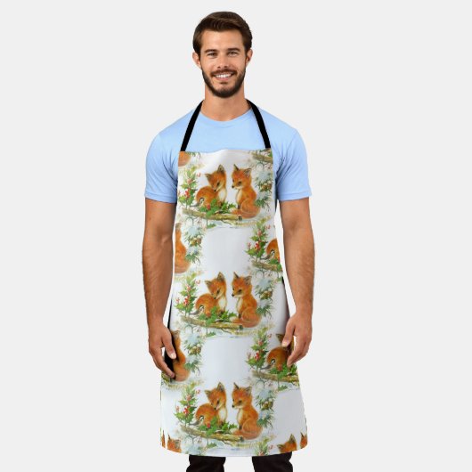 ベビーキツネホリーバードクリスマスエプロン エプロン (着用した状態)