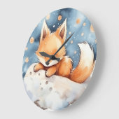 ベビーキツネムーンウォーターの色の子供に眠る ラージ壁時計 (傾斜)