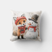 ベビーキツネ及び雪だるま クッション (正面)