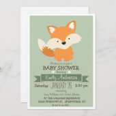 ベビーキツネ、ウッドランドベビーシャワーまたは散水 招待状 (正面/裏面)