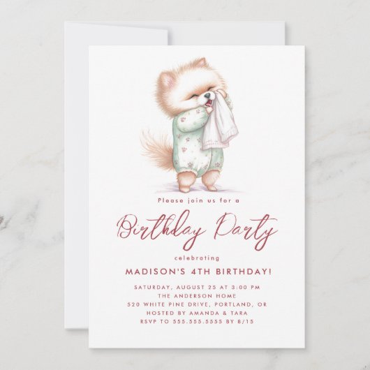 ベビーキャットインパジャマスバースデーパーティー 招待状 (正面)
