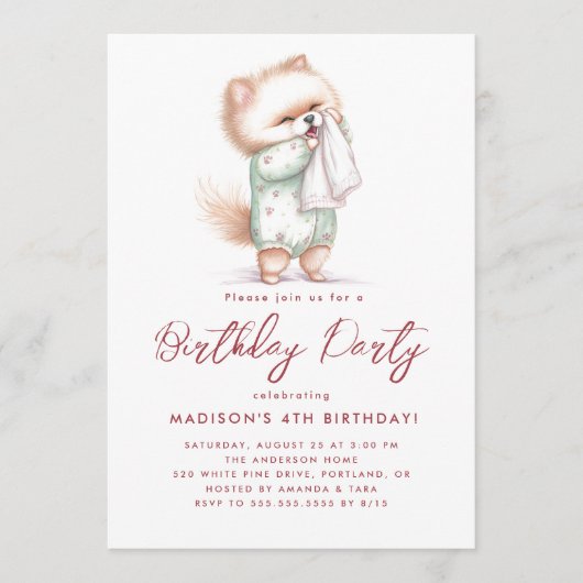 ベビーキャットインパジャマスバースデーパーティー 招待状 (正面)