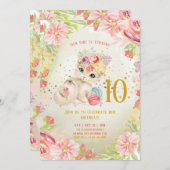 ベビーキャットウォーターカラーフラワーズガール誕生日 招待状 (正面/裏面)