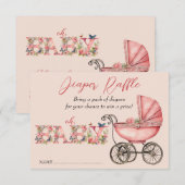 ベビーキャリッジガール赤ちゃんシャワーおむつラッフル エンクロージャーカード (正面/裏面)