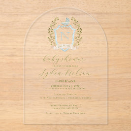 ベビーキャリッジクレストモノグラム | ブルーベビーシャワー アクリル招待状