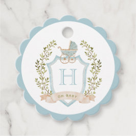 ベビーキャリッジクレストモノグラム | ブルーベビーシャワー フェイバータグ