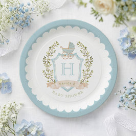 ベビーキャリッジクレストモノグラム | ブルーベビーシャワー ペーパープレート
