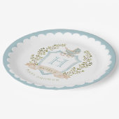 ベビーキャリッジクレストモノグラム | ブルーベビーシャワー ペーパープレート (アングル)