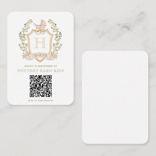 ベビーキャリッジクレスト |赤ちゃんシャワーのギフトレジストリ エンクロージャーカード (正面/裏面)