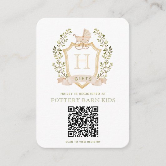 ベビーキャリッジクレスト |赤ちゃんシャワーのギフトレジストリ エンクロージャーカード (正面)