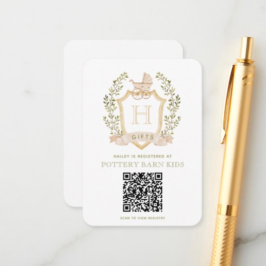 ベビーキャリッジクレスト |赤ちゃんシャワーのギフトレジストリ エンクロージャーカード (正面/裏面インサイチュ)