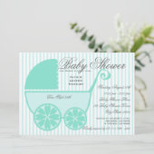 ベビーキャリッジシャワーターコイズ及びグレー 招待状 (スタンド正面)