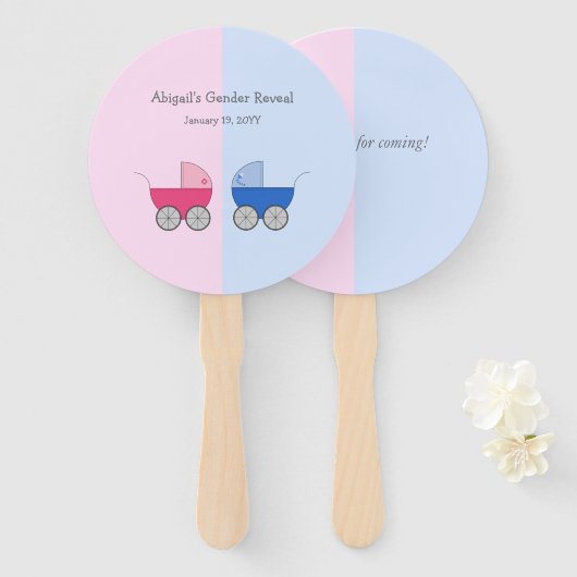 ベビーキャリッジジェンダー明らかに赤ちゃんシャワー手ファン ハンドファン (正面&裏面)