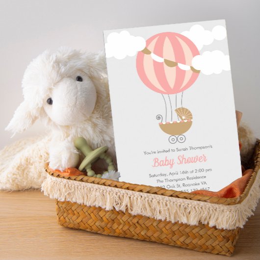 ベビーキャリッジバルーンガールベビーシャワー 招待状