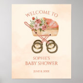 ベビーキャリッジフローラウェルカムサインベビーシャワー ポスター (正面)