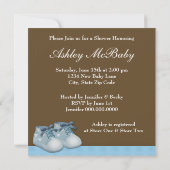 ベビーキャリッジブラウンブルー男の赤ちゃんシャワー 招待状 (裏面)