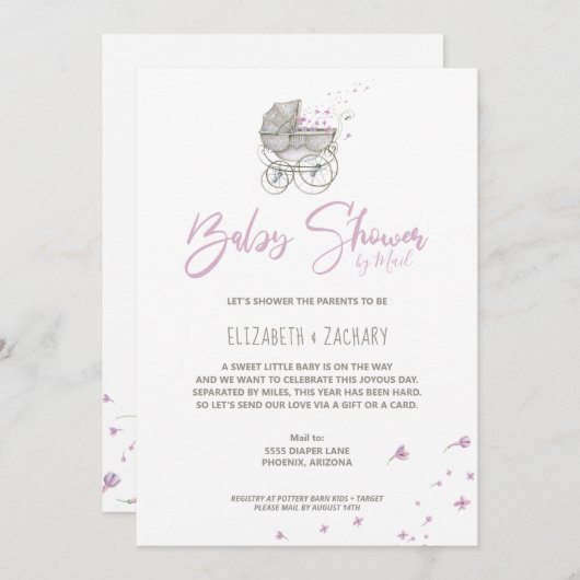 ベビーキャリッジベビーシャワーバイメール招待状 招待状 (正面/裏面)