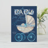 ベビーキャリッジボーイ赤ちゃんシャワー招待状 招待状 (スタンド正面)