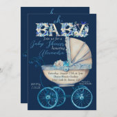 ベビーキャリッジボーイ赤ちゃんシャワー招待状 招待状 (正面/裏面)