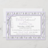 ベビーキャリッジ、ゼブラプリント、ラベンダーベビーシャワー 招待状 (裏面)