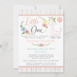 ベビーキラフェファースト誕生日フローラ&ウッド素朴 招待状