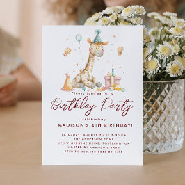 ベビーキリンとバルーン子供の誕生日パーティー 招待状