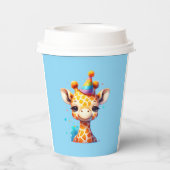 ベビーキリンとパーティー帽子の誕生日ライトブルー 紙コップ (裏面)