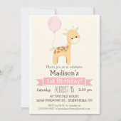 ベビーキリンの女の子の誕生日パーティーへの招待 招待状 (正面)