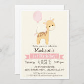 ベビーキリンの女の子の誕生日パーティーへの招待 招待状 (正面/裏面)