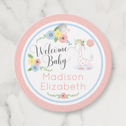 ベビーキリンフローラふくらはぎウェルカムベビーシャワーパーティー フェイバータグ (正面)