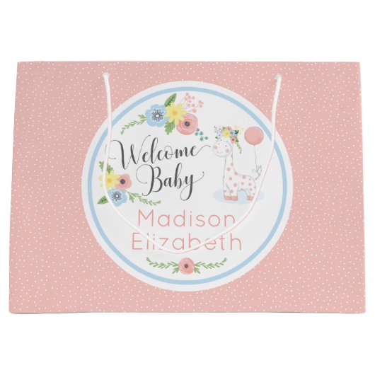 ベビーキリンフローラカーフウェルカムベビーカスタム ラージペーパーバッグ (正面)