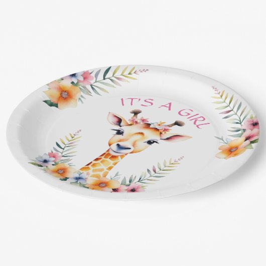 ベビーキリンフローラ女の子だ |赤ちゃんシャワー ペーパープレート (アングル)
