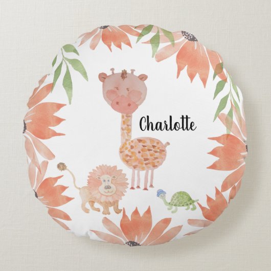 ベビーキリン水彩手絵を描モノグラムの ラウンドクッション (正面)