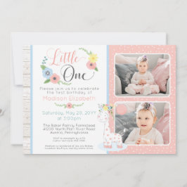 ベビーキリン第1誕生日フローラ写真コラージュ 招待状