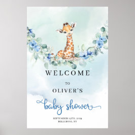 ベビーキリン青い花Boy Baby Shower Welcome ポスター