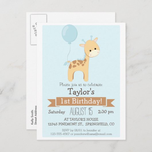 ベビーキリン・キッドの誕生日パーティーへの招待 インビテーションポストカード (正面/裏面)