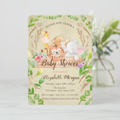 ベビーキリン，象，クマ，タイガーリーフ赤ちゃんシャワー 招待状 (スタンド正面)