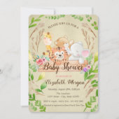 ベビーキリン，象，クマ，タイガーリーフ赤ちゃんシャワー 招待状 (正面)