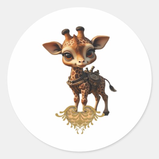 ベビーキリンinスチームパンク漫画スタイルクラシックT- ラウンドシール (正面)