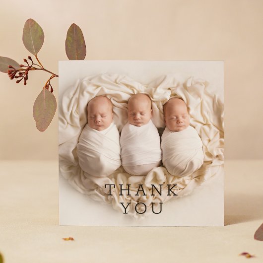 ベビーギフトありがとう三つ子生まれたばかりのシャワー サンキューカード