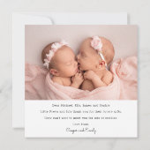 ベビーギフトありがとう双子生まれたばかりの赤ちゃんシャワー サンキューカード (裏面)