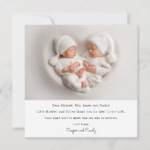 ベビーギフトありがとう双子生まれたばかりの赤ちゃんシャワー サンキューカード (裏面)