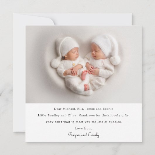 ベビーギフトありがとう双子生まれたばかりの赤ちゃんシャワー サンキューカード (裏面)
