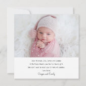 ベビーギフトモダンサンキューベ生まれたばかりのビーシャワー サンキューカード (裏面)